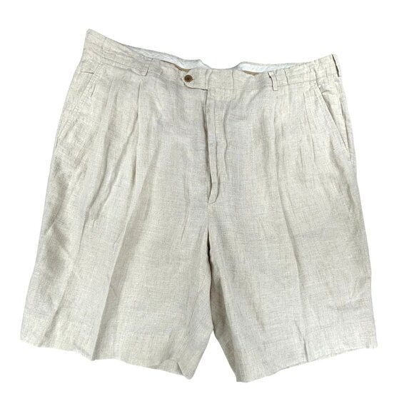 Puntodue Linen Shorts Men's Size 42 Pleated Pockets Made in Italy Light Beige - Picture 1 of 9